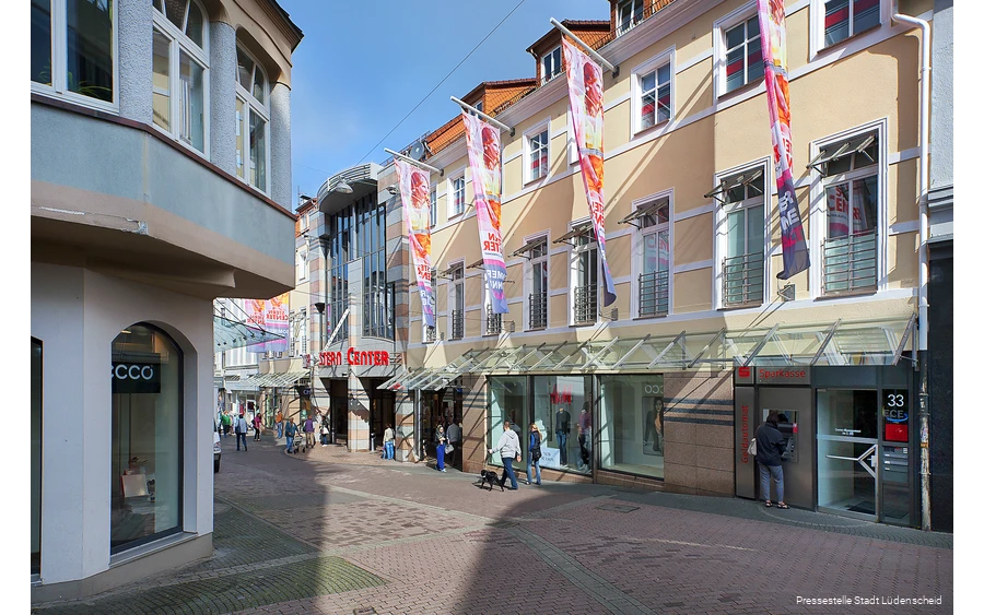 Voetgangersgebied in de stad Lüdenscheid.