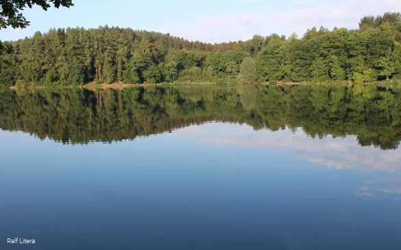 The calm Sorpesee in the morning.