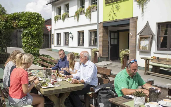 Guests enjoy their food in Steinberg's outdoor restaurant.