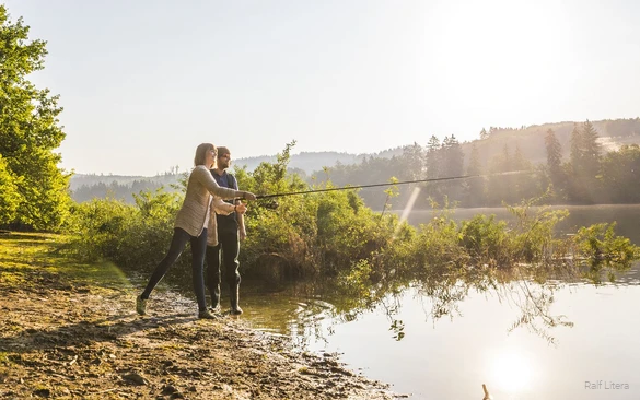 Couple fishing together on the Sorpesee.