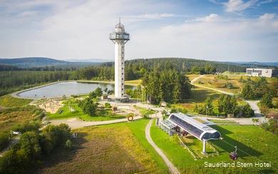 Top view of Ettelsberg with the Hochheideturm tower and the gondola station