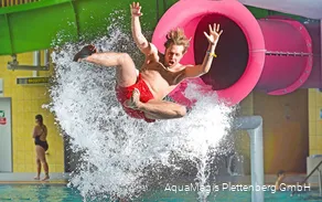 A young man is catapulted out of the Pink Jump.