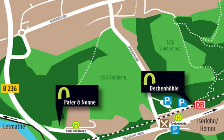 Kaart met grot Dechenhöhle