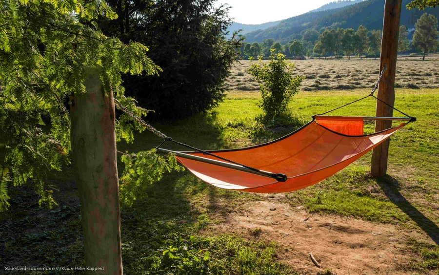 Een hangmat in het kuurpark van TalVITAL in Sahlhausen