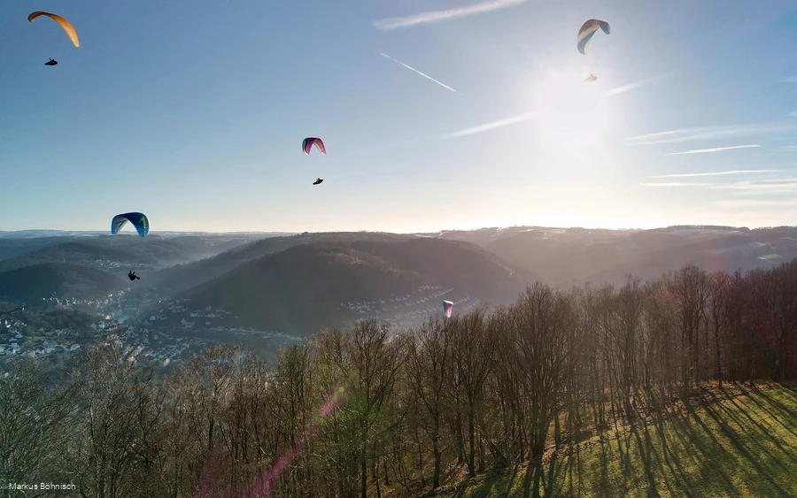 Paragliders over the Lenne Valley