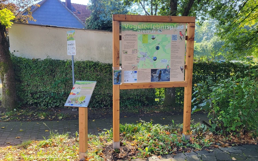 Vogelerlebnispfad Medebach-Dreislar, Informationstafel am Dorfplatz