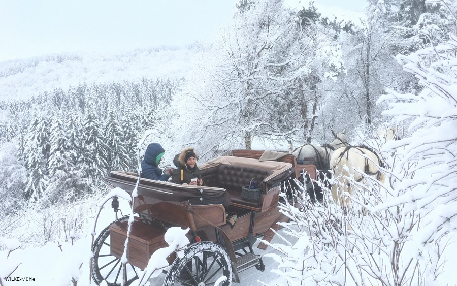 Eine schöne Winterkutschfahrt im verschneiten Sauerland.