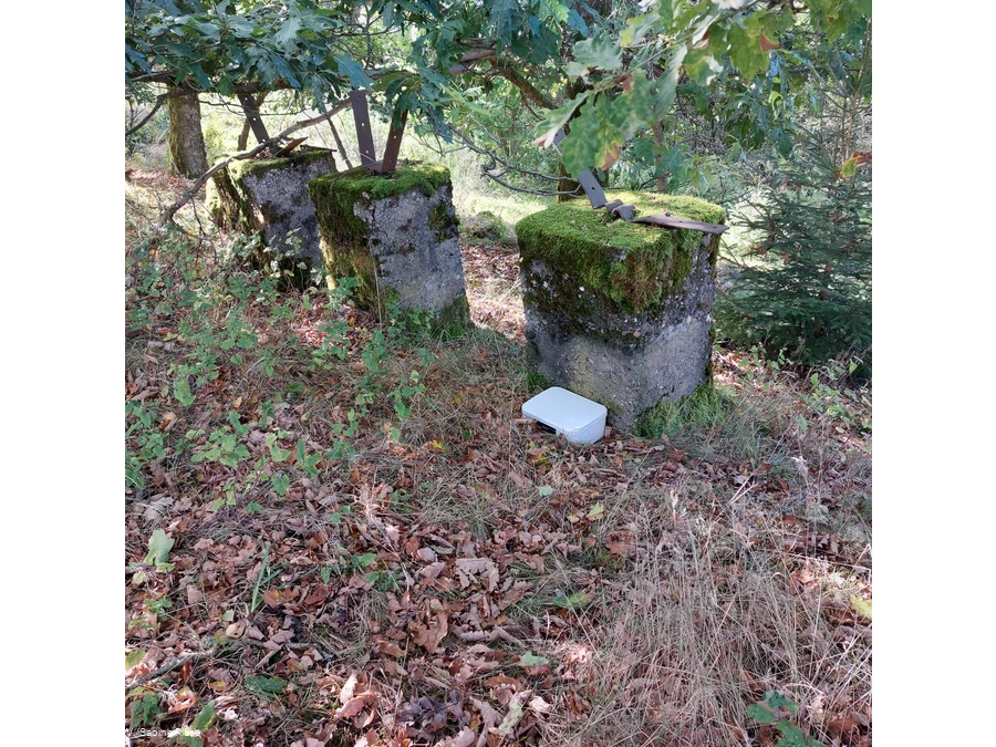 Eine Kiste mit dem Gipfelbuch liegt gut versteckt hinter einem großen Stein