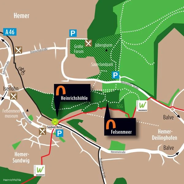 Kaart met de Heinrichhöhle