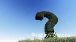 An oversized question mark made of plants above a field.