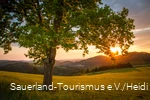 Sonnenuntergang über Sauerländer Landschaft im Frühling.