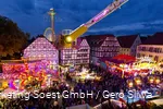 View of the colorful hustle and bustle at the Soest All Saints' Fair.