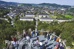 People enjoy the view from the Jübergturm tower over the town of Hemer.