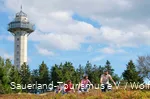 Cyclist on the Ettelsberg with Hochheideturm tower.