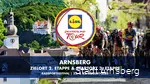 Arnsberg ist Ziel- und Startort der Deutschlandtour. Im Hintergrund sieht man die Radfahrer und eine Aufnahme von Arnsberg.